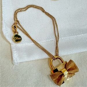 Authentic Chloé Mesh Bow Tie Lock Bracelet Gold Tone